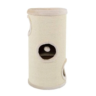 Abbildung von lionto Kratztonne aus Sisal mit Spielball &amp; Plüschrand, Höhe 70 cm, Stabiler Kratzbaum für kleine große Katzen, perfekte Krallenpflege Beschäftigung, viele Versteckmöglichkeiten, Ø 36 beige