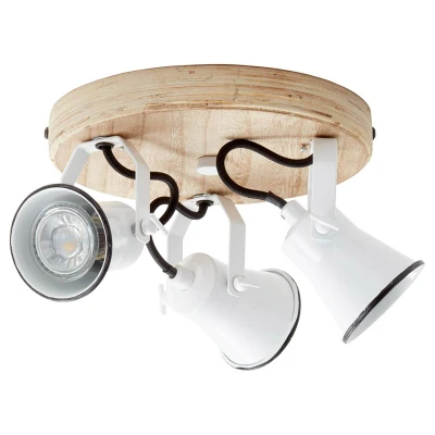Abbildung von Brilliant Deckenspots Seed, ohne Leuchtmittel, Ã˜ 28 cm, 3 x GU10, schwenkbar, Metall/Holz, weiß/holz hell