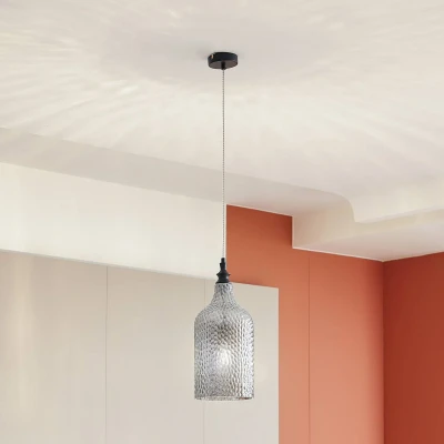 Abbildung von Lindby Hängeleuchte Drakar, 1 flg., grau, Glas, Ø 19,5 cm