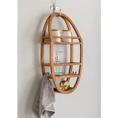 Abbildung von Destiny Duschregal &quot;SPA &amp; LIVING&quot;, Wandregal, 2 Ablagefächer, oval 33x12,5x62cm, Teak