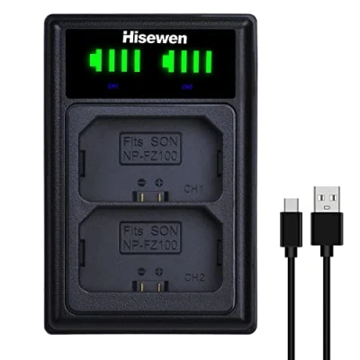Abbildung von NP FZ100 NPFZ100 Akku Ladegerät, Hisewen Dual USB Ladegerät Kompatibel mit Sony Alpha A7 III, A6600, A7C, A7C II, A7CR, IV, A7R V, A7S A9, A9 FX3, A1, ZV E1 Kamera.