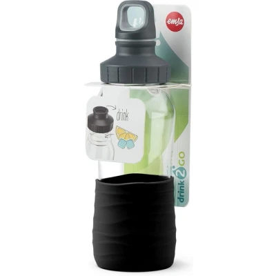 Abbildung von Emsa N31009 Drink2Go Glas Trinkflasche, 0.5 L, Schraubverschluss, 100 Prozent Dicht/Hygienisch/Rein, Silikonmanschette, Schwarz