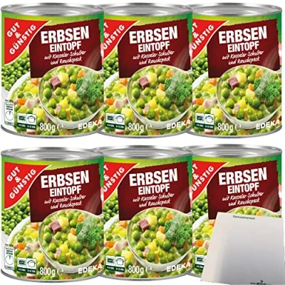 Abbildung von Gut&amp;Günstig Erbseneintopf mit Kasseler und Rauchspeck 6er Pack (6x800g) + usy Block