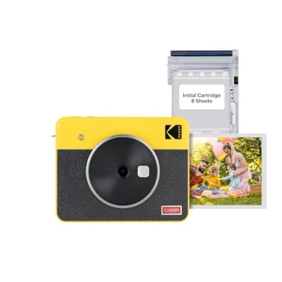 Abbildung von KODAK Mini Shot 3 Retro 4PASS 2 in 1 Sofortbildkamera und Fotodrucker (7,6x7,6cm) + 8 Blatts, Gelb