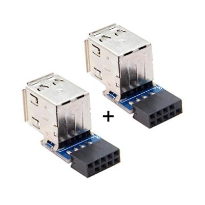 Abbildung von cablecc 2 x 9 polige / 10 Motherboard Buchsenleiste auf Dual USB 2.0 Buchse, vertikaler Typ