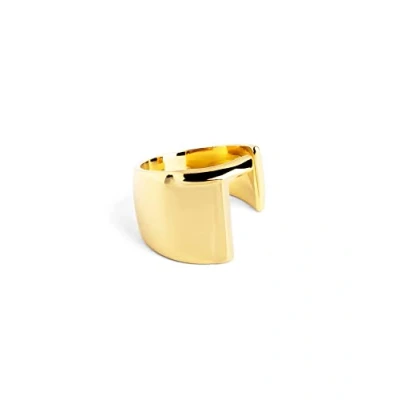 Abbildung von SINGULARU Personalisierter Ring Letter Signet Gold Verstellbarer Massiver Messing mit 18kt Vergoldung. Einheitsgröße Damenschmuck Buchstabe T