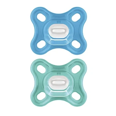 Abbildung von MAM Comfort Schnuller im 2er Set, 0 2 Monate, Set für Früh &amp; Neugeborene, 100% SkinSoft Silikon mit Schnullerbox, blau/türkis
