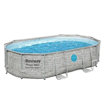 Abbildung von Bestway® Power Steel™ Swim Vista Series™ Ersatz Frame Pool ohne Zubehör 488 x 305 107 cm, Steinwand Optik (Cremegrau), oval