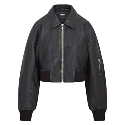 Abbildung von Infinity Leather Übergroße schwarze MA 1 Bomber Unijacke aus Leder für Damen