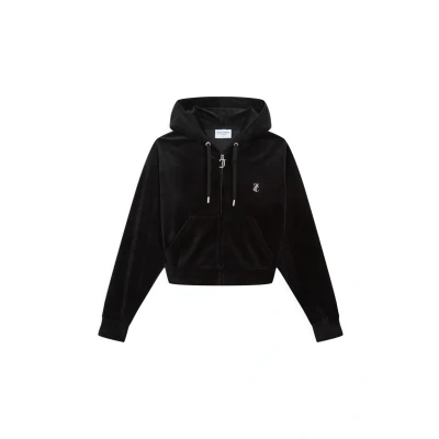 Abbildung von Juicy Couture Damen ICCLE Hoodie Kapuzensweatjacke, Sweatjacke mit Kapuze und Reißverschluss aus Velour Kapuzenpullover, Black, S