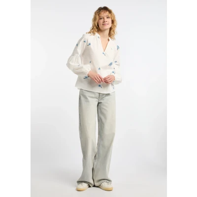 Abbildung von DREIMASTER Vintage Damen Tunika XL / Off White Blau 100% Baumwolle