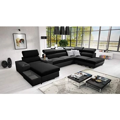 Abbildung von All4All Ecksofa mit Schlaffunktion Ponti 368 cm x 227 Wohnlandschaft U Form Schlafsofa Bettkasten XXL Sofa Groß Gewebe Kunstleder Linke Seite Schwarz Modern 26