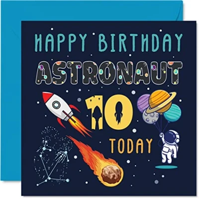 Abbildung von Stuff4 Geburtstagskarte zum 10. Geburtstag, für Jungen Weltraum Astronauten Kosmos Happy Birthday Karte 145 mm x mm, Grußkarte Sohn, Tochter, Nichte, Neffe, Enkel