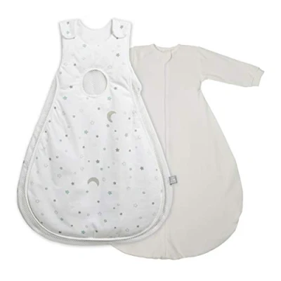 Abbildung von roba Babyschlafsack 74/80 cm Air PLUS Sternenzauber + Strampelsack mit Ärmeln safe asleep Schlafsack ganzjährig für Neugeborene Weiß Stern Motiv