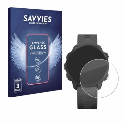 Abbildung von Savvies Panzer Schutz Glas für Garmin Forerunner 245 Music (3 Stück) 9H Hartglas, Anti Fingerprint, Displayschutz