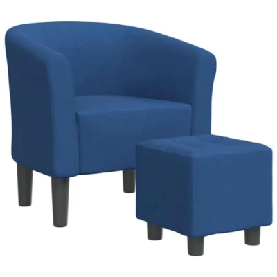 Abbildung von vidaXL Clubsessel, Sessel mit gepolstertem Sitz Armlehnen, Cocktailsessel Fußhocker, Loungesessel Relaxsessel Polstersessel, Blau Stoff