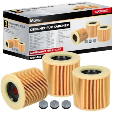 Abbildung von McFilter 3 Patronenfilter geeignet für Kärcher Staubsauger WD1 WD2 WD3 3.200 3.500 P Premium Extension Kit MV2 MV3 A2054 A2101 A2254 A2604 SE 4001 4002, ersetzt KFI 3310 6.414 552.0 547.0 772.0