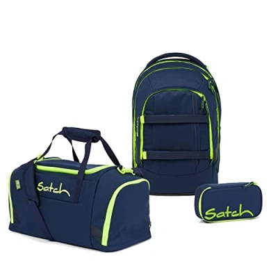 Abbildung von Satch Schulranzen Schulrucksack Set PACK Toxic Yellow 3 teilig (3 teilig), Laptop Fach, Your Size System,