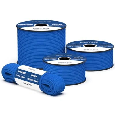 Abbildung von Brotree 550 Paracord 4mm 100m Schnur 100% Polyester Seil Reißfest Typ III 7 Kern für Armbänder, Basteln, Outdoor, Camping, Survival Blau