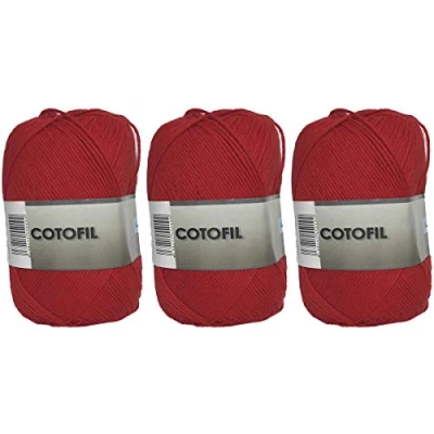 Abbildung von Hanselhome Garnknäuel aus Cotofil 100% Baumwolle perfekt zum Basteln und Handstricken Farbe rot 100 g, ca. 220 Meter Packung mit 3 Stk