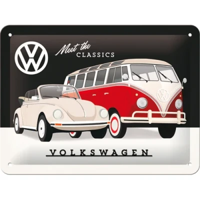 Abbildung von Nostalgic Art Retro Blechschild, 15 x 20 cm, VW Meet The Classics Volkswagen Bus Geschenk Idee, aus Metall, Vintage Design