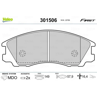 Abbildung von VALEO 301506 Bremsbelagsatz FIRST Vorderachse inkl. Verschleißwarnkontakt mit Anti Quietsch Blech HYUNDAI: Terracan