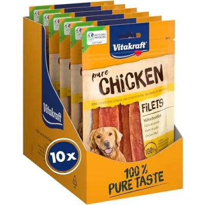 Abbildung von Vitakraft Pure Chicken Filets, Hundeleckerli, Hühnchenfilet, Hunde Trainingsleckerli, ohne Zusatz von Zucker (10x 80g)