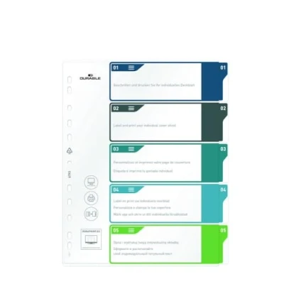 Abbildung von Durable Register 1 5, A4+ hoch, beschriftbares Indexblatt, 100% recycelbar, mehrfarbig, 679327