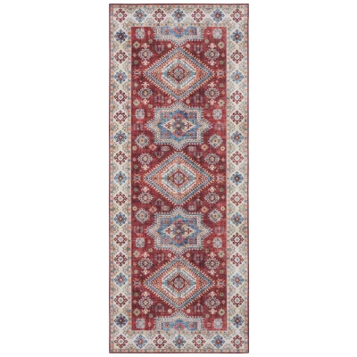 Abbildung von Nouristan Gratia Asmar Wohnzimmerteppich Orient Touch Detailiertes Muster Florales Kurflor Flachgewebe Teppich für Esszimmer, Wohnzimmer, Schlafzimmer Rubinrot, 80x200cm, Polyester, 80x200 cm