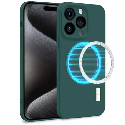 Abbildung von MyGadget Hülle für Apple iPhone 15 Pro [ kompatibel mit MagSafe ] Zweilagige Handyhülle Kameraschutz Cover Innenfutter &amp; Silikon außen Olive Grün