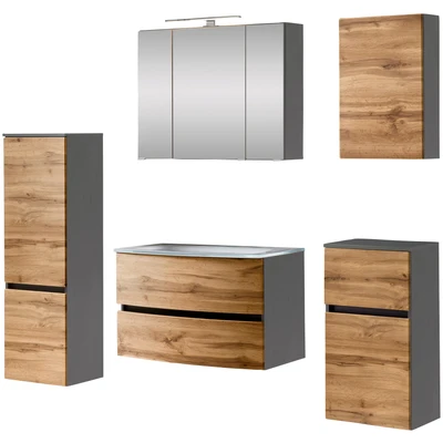Abbildung von HELD MÖBEL Badezimmer Set &quot;Kaunas&quot;, (Set, 5 St.), bestehend aus Waschtisch mit Midischrank, Breite 160 cm