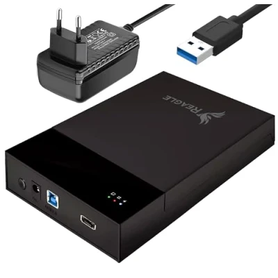 Abbildung von Reagle Externes Festplattengehäuse USB 3.2 Gen 1, 5 Gbps, 10TB Kapazität, für 3,5&quot; und 2,5&quot; HDD/SSD, Werkzeuglose Montage, Windows/Mac OS/Linux Kompatibel
