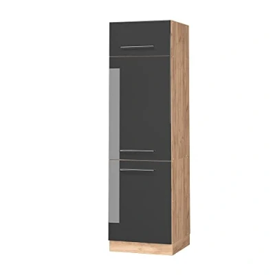 Abbildung von Vicco Kühlumbauschrank Fame Line, Anthrazit Hochglanz/Goldkraft Eiche, 60 cm