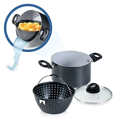 Abbildung von Genius Kochtopf Cerafit Magic Pot, Keramik, Aluminium, Edelstahl 18/10 (Set, 1 Deckel Siebeinsatz), Siebeinsatz, induktionsgeeignet, Antihaft Beschichtung