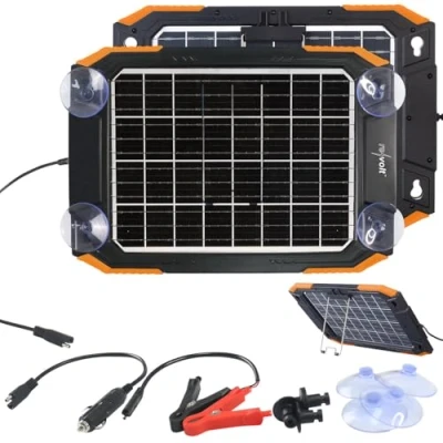 Abbildung von revolt Kfz Solarpanel: Bifaziales Solar Ladegerät für /Wohnmobil Batterien, 12 V, 13 Watt (Solar Panel Auto, Batterieladegerät, Starthilfe)
