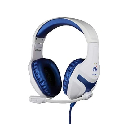 Abbildung von Konix FFF Gaming Headset PS 400 mit Kabel für PC, PS4, PS5, Switch und Xbox 45 Mikrofon 1,5 m 3,5 mm Klinkenstecker Weiß Blau.