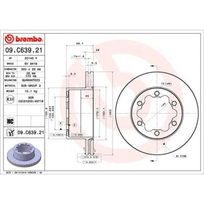 Abbildung von BREMBO 09.C639.21 Bremsscheibe 303 28 6 innenbelüftet beschichtet hochgekohlt VOLKSWAGEN: Crafter Kastenwagen, Pritsche/Fahrgestell