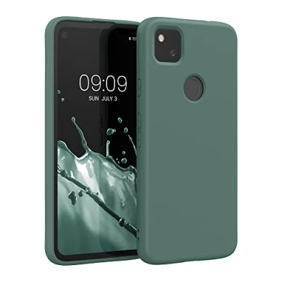 Abbildung von kwmobile Hülle kompatibel mit Google Pixel 4a gummierte TPU Silikon Handyhülle Schutzhülle für kabelloses Laden Case in Tannengrün