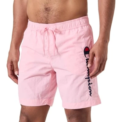 Abbildung von Champion Herren Legacy Icons Beachshorts Crinkle Taslon Contrast Logo Bermuda Badehose, Rosa Dragees, L