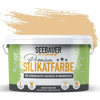 Abbildung von SEEBAUER diy Silikatfarbe Hellbraun 2,5L für Innen (No. 627 Toscana Valley) Atmungsaktive Mineralfarbe Allergiker Abwaschbare Wandfarbe Brauntöne hohe Deckkraft