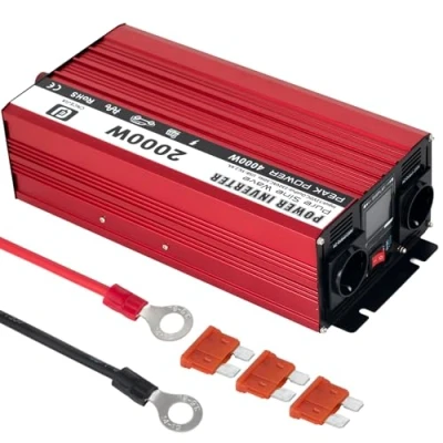 Abbildung von CNCEJIA 2000W Wechselrichter 12v auf 230v Spannungswandler Reiner Sinus mit USB Anschlüsse und LCD Bildschirm für Haushaltsgeräte Auto Wohnmobil
