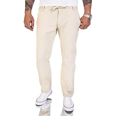 Abbildung von Rock Creek Herren Leinen Optik Hose Stoffhose Sommerhose Regular Fit Chino Hosen Männer Gummizug Herrenhosen Lang Strandhose RC 2152 Sand W34 L34
