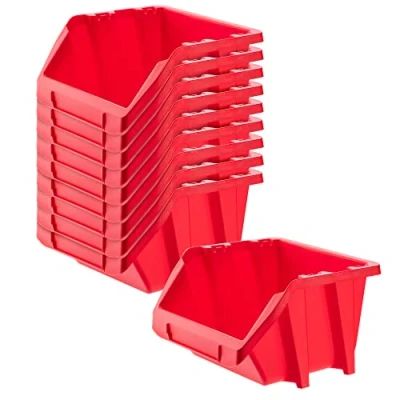 Abbildung von KADAX Werkstatt Stapelkiste, kleine Sortierbox aus PP Kunststoff, Sichtlagerbox in verschiedenen Größen und Farben, Lagerboxen für Werkzeugswand (Rot, 10er Set 118x98mm)