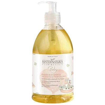 Abbildung von Maternatura, Sanftes Baby Bad &amp; Shampoo mit Leinenblüten, Duschgel und für Kinder Babys, Made in Italy 500 ml