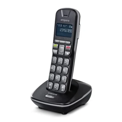 Abbildung von Emporia TH21 Schnurloses Telefon, großes beleuchtetes Display, große Zahlen, Freisprecheinrichtung, kompatibel mit Hörgeräten (HAC), Schwarz (Italien)