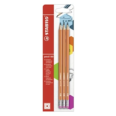 Abbildung von Bleistift mit Radierer STABILO pencil 160 in orange 3er Pack Härtegrad HB