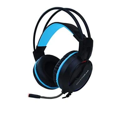 Abbildung von Silvergear Gaming Headset, Kopfhörer mit Mikrofon, Surround Sound, Headset PS4, PC, Xbox One, RGB LED Licht inklusive Audio Adapter Schwarz, Blau