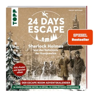 Abbildung von 24 DAYS Escape das Room Adventskalenderbuch! Sherlock Holmes und Geheimnis der Kronjuwelen.: verschlossene Rätselseiten XXL Poster mit Spezialeffekt