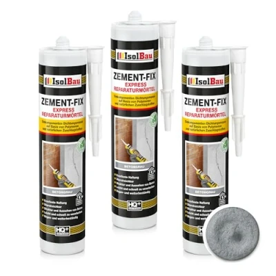 Abbildung von Isolbau Zement Fix 3 x 300 ml Betongrau Express Reperaturmörtel Dichtungsmasse für Fugen &amp; Risse im Innen Außenbereich, Kartusche