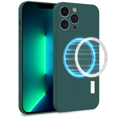 Abbildung von MyGadget Hülle für Apple iPhone 13 Pro [ kompatibel mit MagSafe ] Zweilagige Handyhülle Kameraschutz Cover Innenfutter &amp; Silikon außen Olive Grün